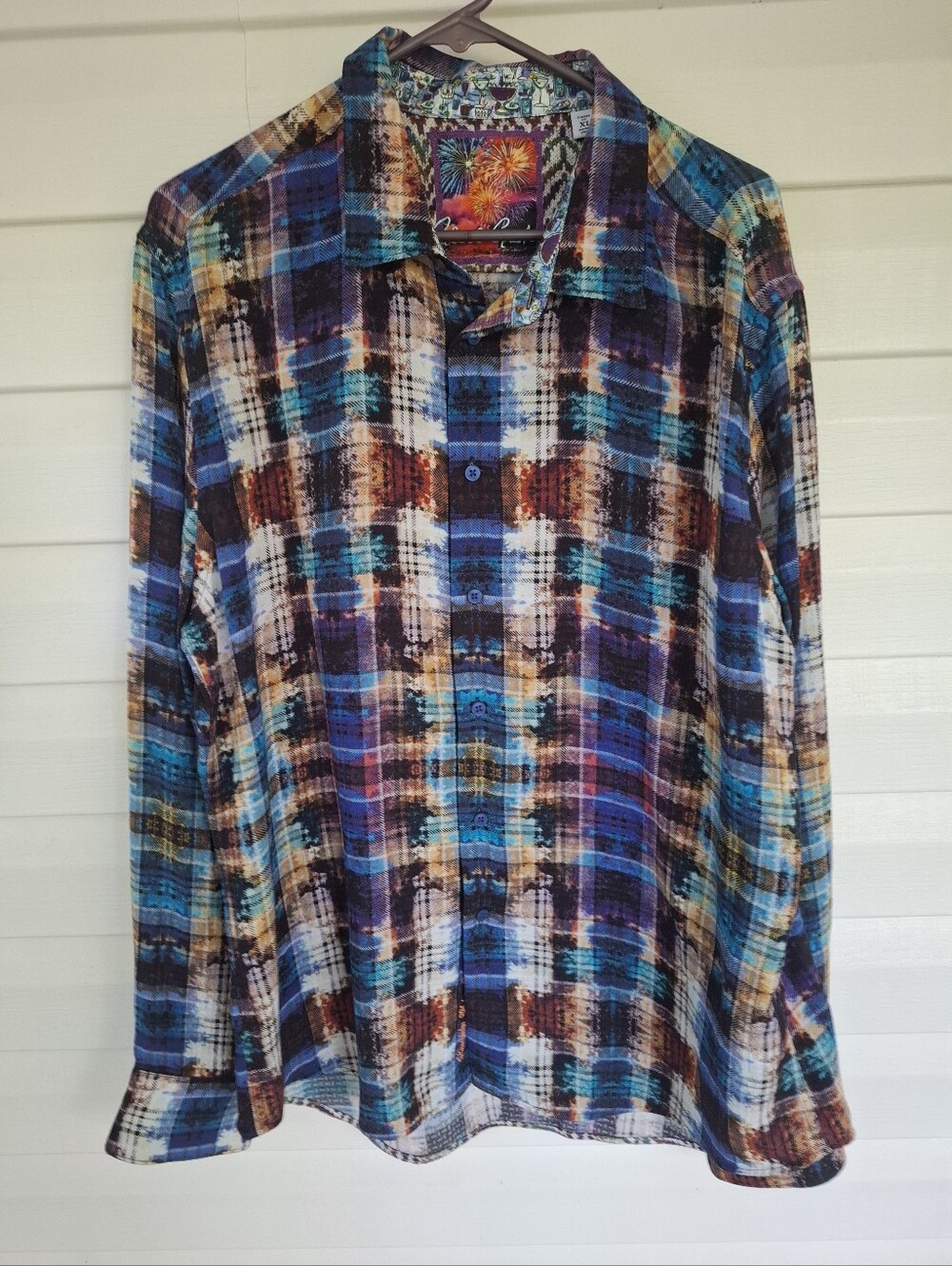 Robert Graham Artsy Digi Plaid Silk Button Down Shirt XL
